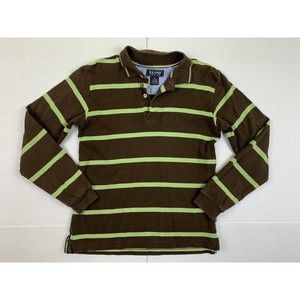 E.Land Boys Size 12 Polo Brown Stripped Green 1/4 Buttons Pullover Sweatshirt